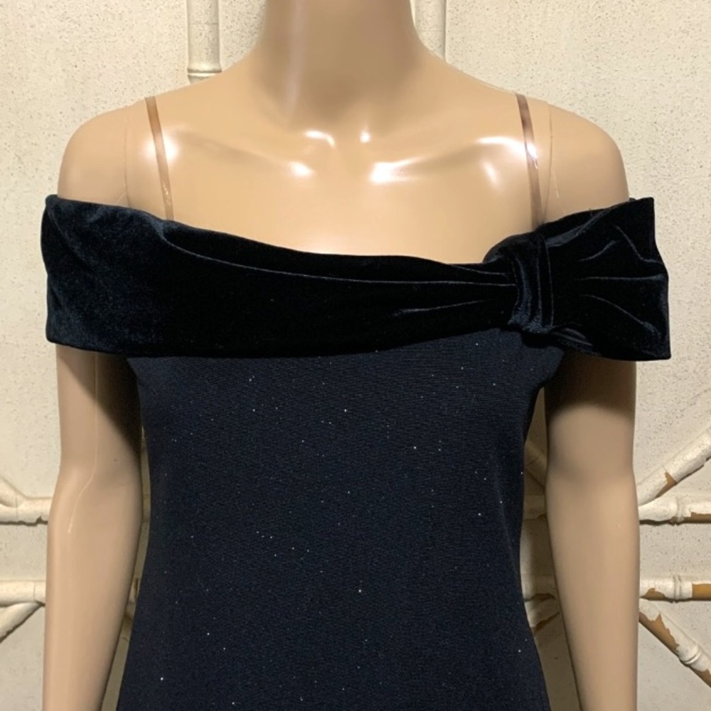 Vintage 80s 90s Off Shoulder Glitter Sparkle Mini Cocktail Dress - Picture 4 of 11
